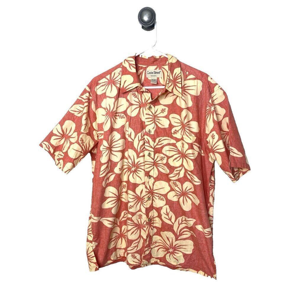 Cooke Street L Hawaiian Honolulu 100% Cotton Mens Tropical Orange Floral Shirt